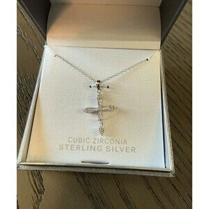 Primrose Sterling Silver Cubic Zirconia Cross Pendant Necklace New In Box